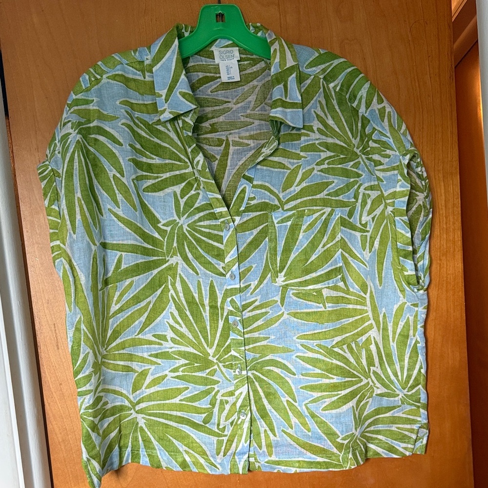 Sigrid Olsen Green Linen Women's Button Down Shirt